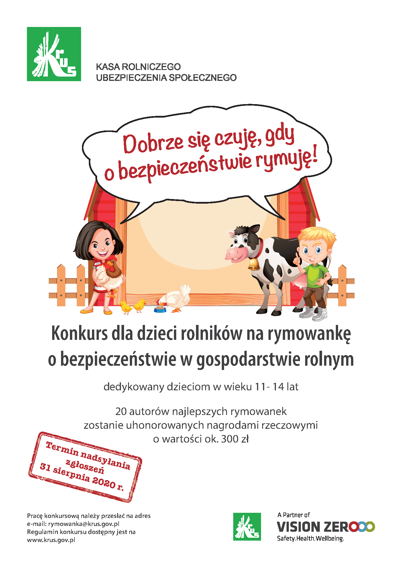 Konkurs dla dzieci rolników na rymowankę o bezpieczeństwie w gosp. rolnym